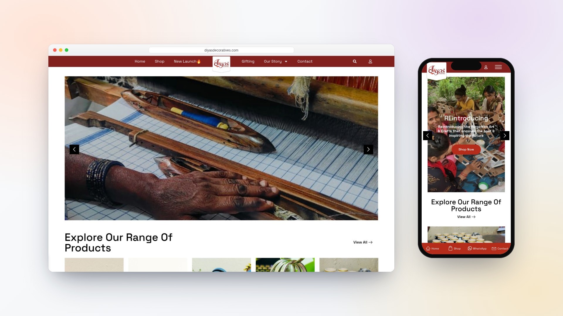 Diyas Decoratives WooCommerce store designed by Click Worthy, shown on desktop and mobile