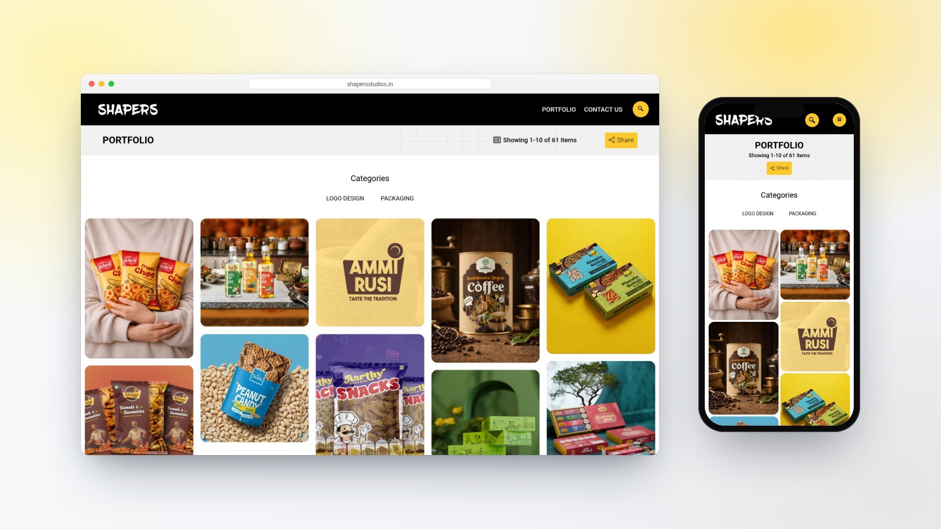 Shapers Studios WordPress portfolio website designed by Click Worthy, shown on desktop and mobile